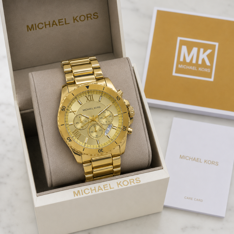 Mic_hael Kors Men's Gold-Tone Champagne Dial Chronograph Luxury Watch