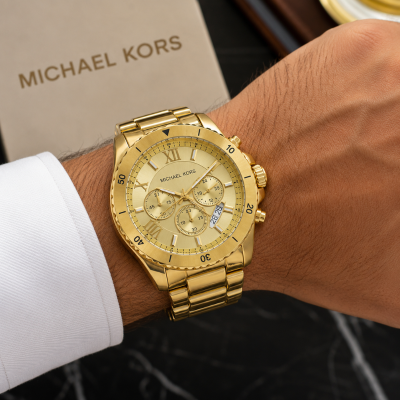 Mic_hael Kors Men's Gold-Tone Champagne Dial Chronograph Luxury Watch