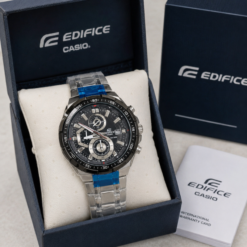 Ca_sio Edi_fice Men's Stainless Steel Chronograph Black Dial Analog Watch