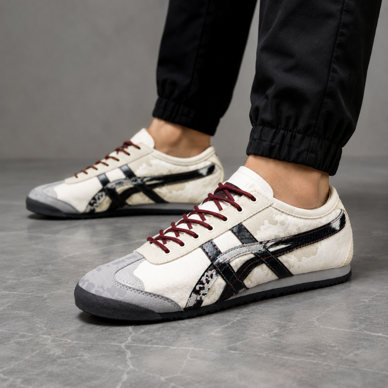 Re_tro_Camo Lifestyle Sneakers – Off White & Black