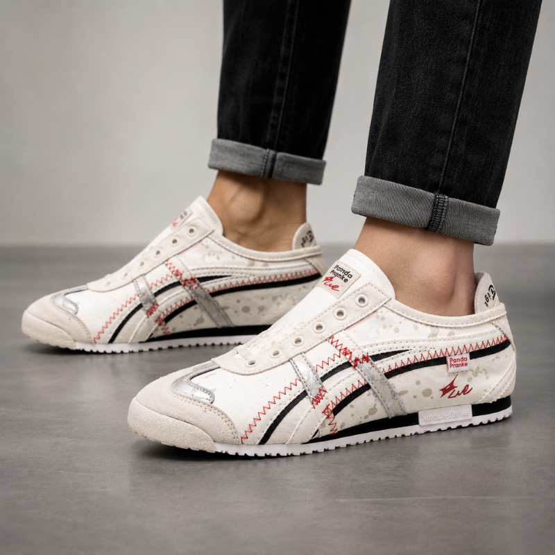 Retro Stitch Casual Sneakers – Off White & Red Edition