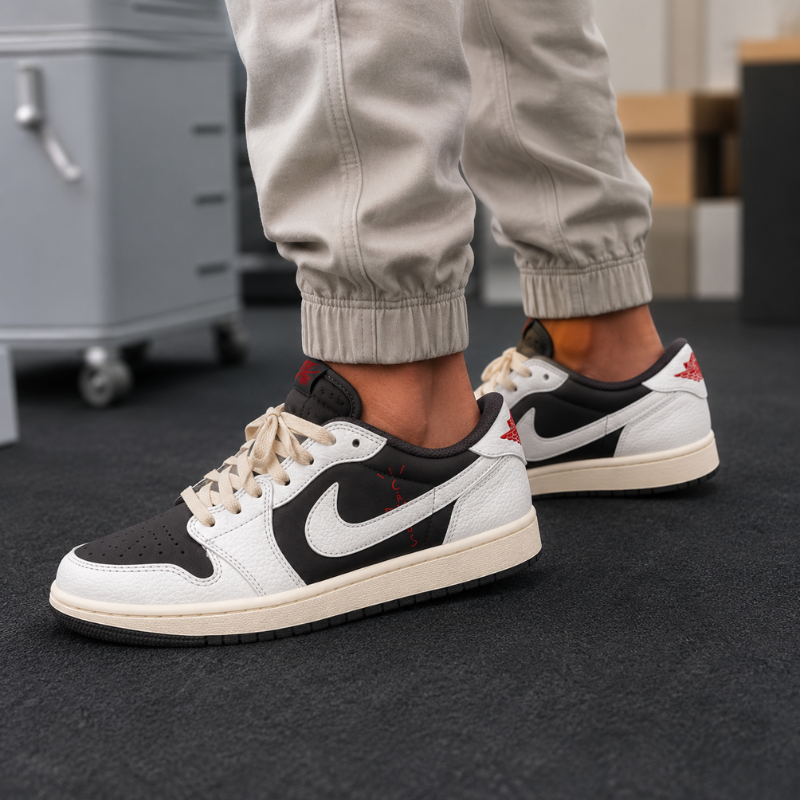 Ni_ke_Air Jordan Low Travis Scott Inspired Brown & White Sneakers
