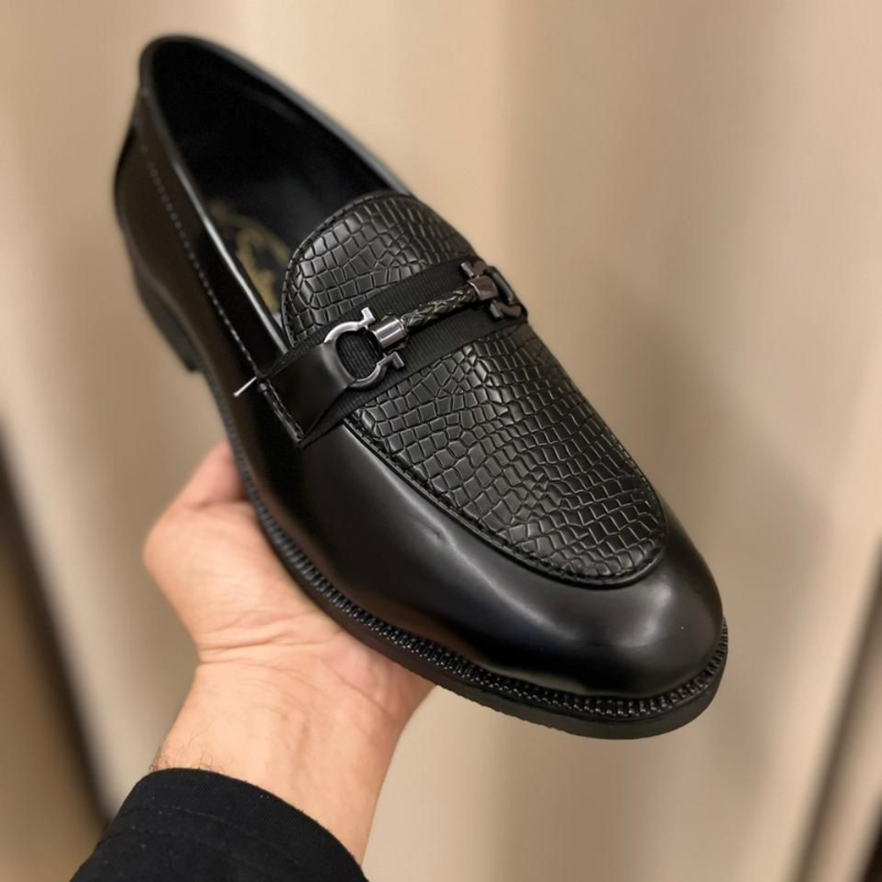 Premium Black Croc-Texture Formal Loafers for Men