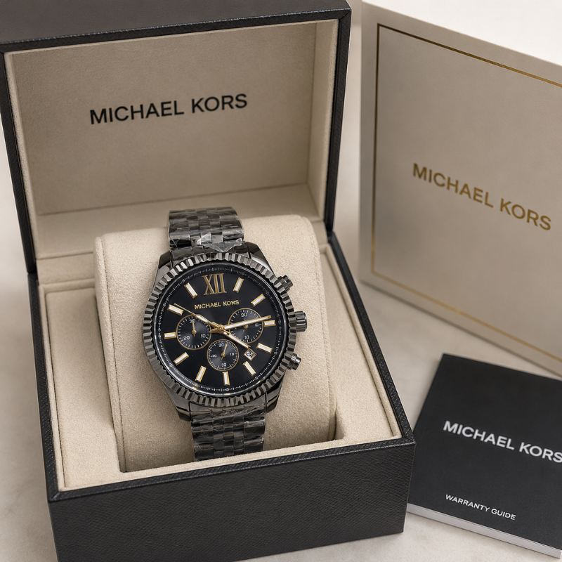 Mich_ael Kors Men's Black Stainless Steel Chronograph Luxury Watch