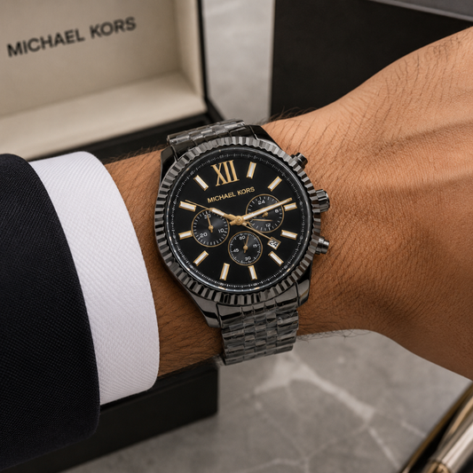 Mich_ael Kors Men's Black Stainless Steel Chronograph Luxury Watch