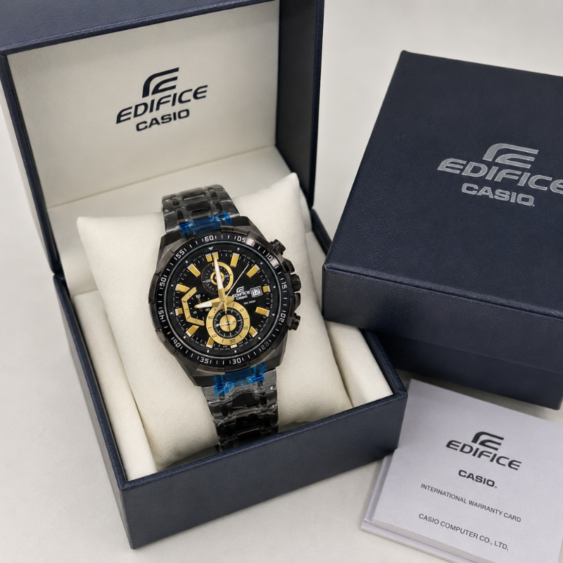 Ca_sio Edifice Men's Black & Gold Chronograph Stainless Steel Analog Watch