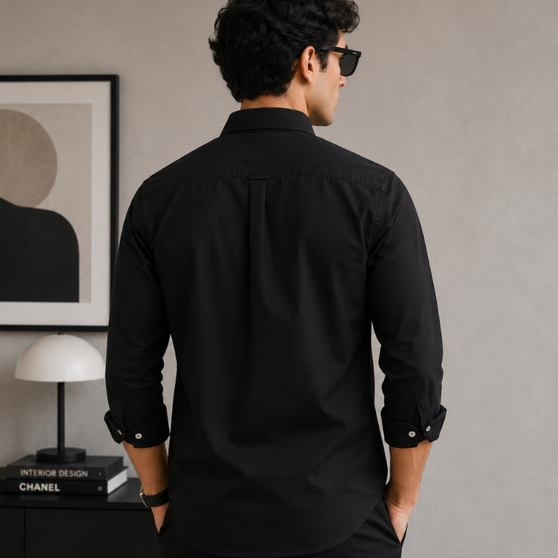 Cal_vin Kl_ein Jeans Men's Black Premium Cotton Slim Fit Casual Shirt with Embroidered Logo
