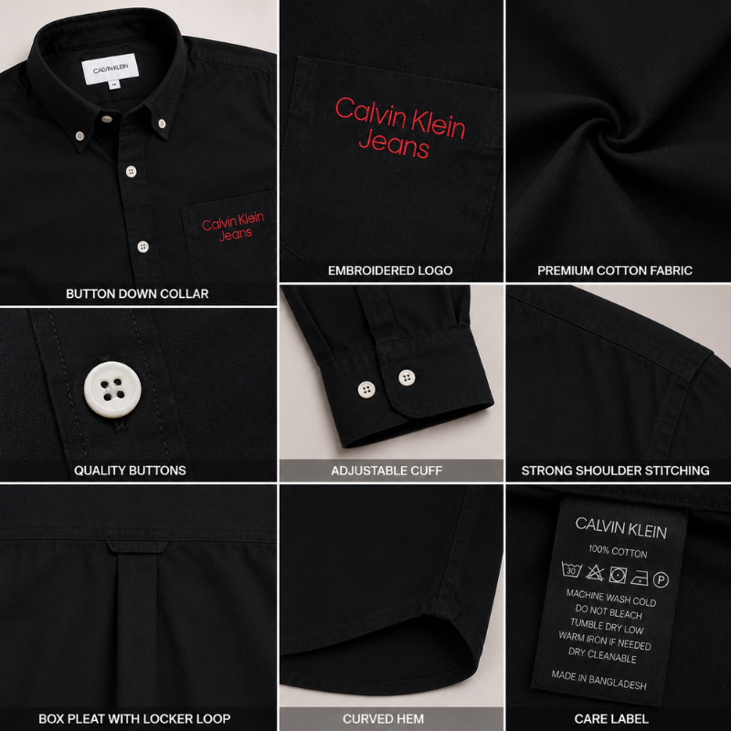 Cal_vin Kl_ein Jeans Men's Black Premium Cotton Slim Fit Casual Shirt with Embroidered Logo