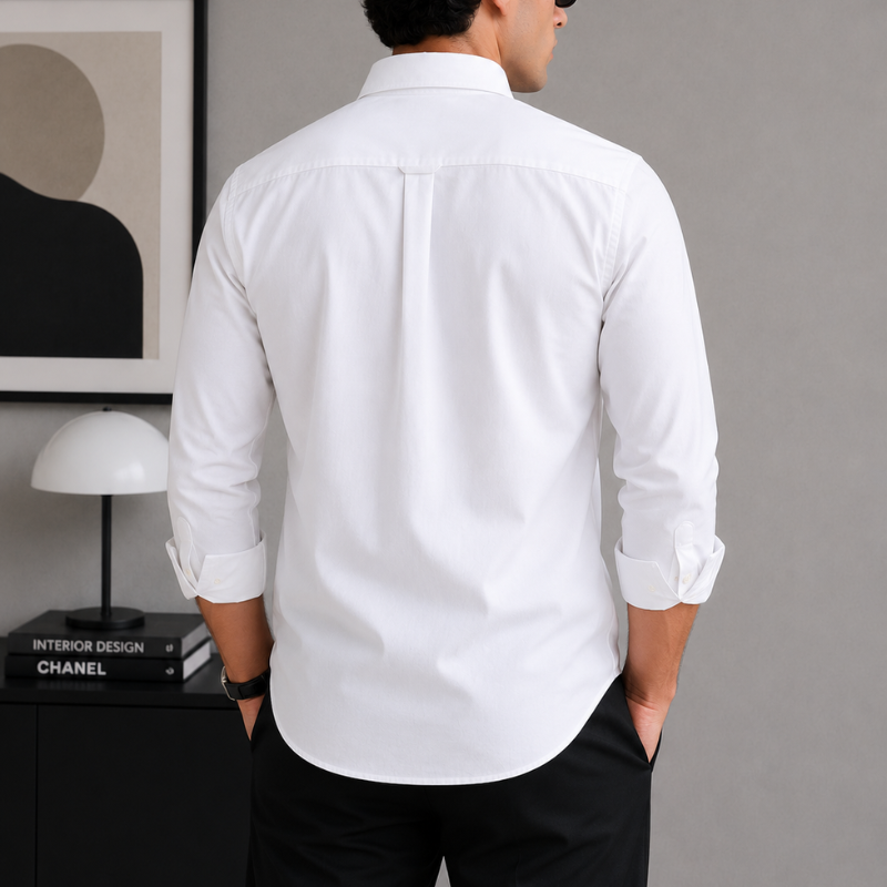 Cal_vin Kl-ein Jeans Men's White Premium Cotton Slim Fit Casual Shirt with Embroidered Logo
