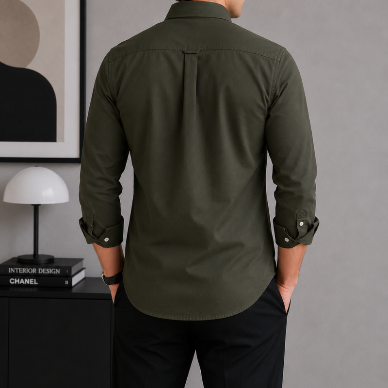 Ca_lvin Kl_ein Jeans Men's Olive Green Premium Cotton Slim Fit Casual Shirt with Embroidered Logo