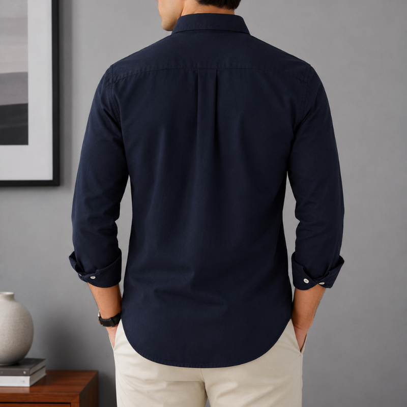 Ca_lvin Kle_in Jeans Men's Navy Blue Button-Down Cotton Casual Shirt with Embroidered Chest Pocket