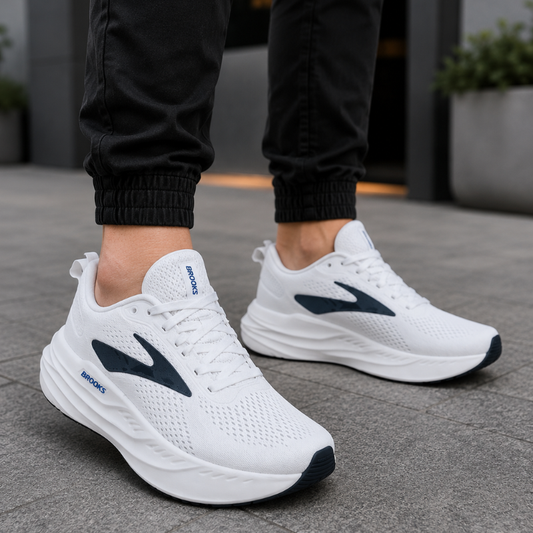 Bro_oks Glycerin GTS Men's Running Shoes | White & Navy Blue Lightweight Sports Sneakers | Premium Cushioned Comfort