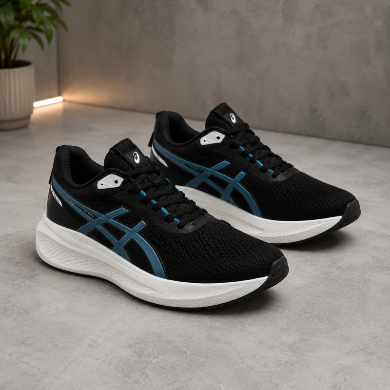 AS_ICS Jolt 5 Men's Running Shoes | Black & Blue Lightweight Sports Sneakers | Cushioned Performance