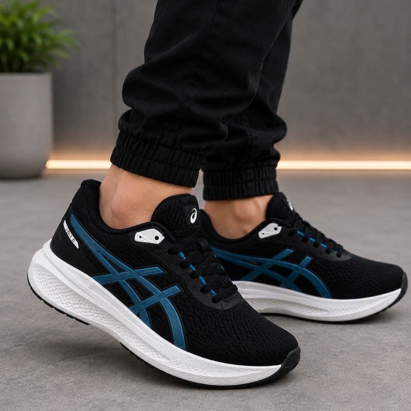 AS_ICS Jolt 5 Men's Running Shoes | Black & Blue Lightweight Sports Sneakers | Cushioned Performance