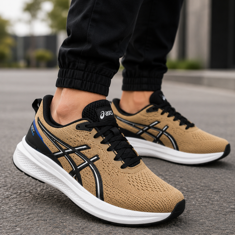 AS_ICS Jolt 5 Men's Running Shoes | Beige & Black Lightweight Sports Sneakers | Everyday Comfort & Performance