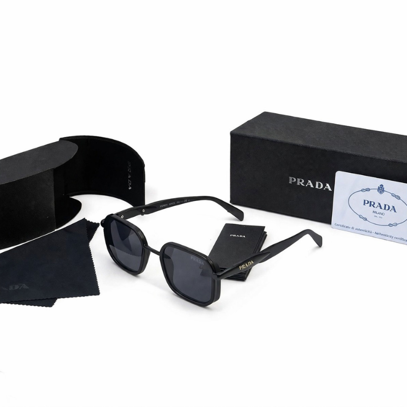 Pra_da Premium Black Square Sunglasses for Men & Women | Luxury UV Protection Shades