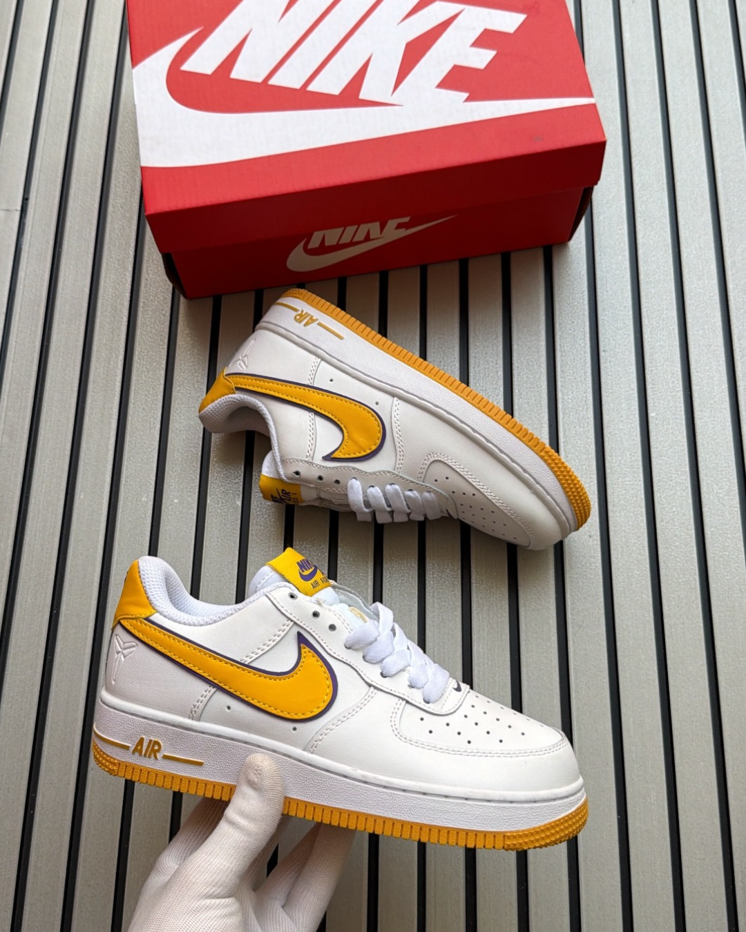 Ni_ke Ai_r For_ce 1 Low White Yellow Premium Sneakers