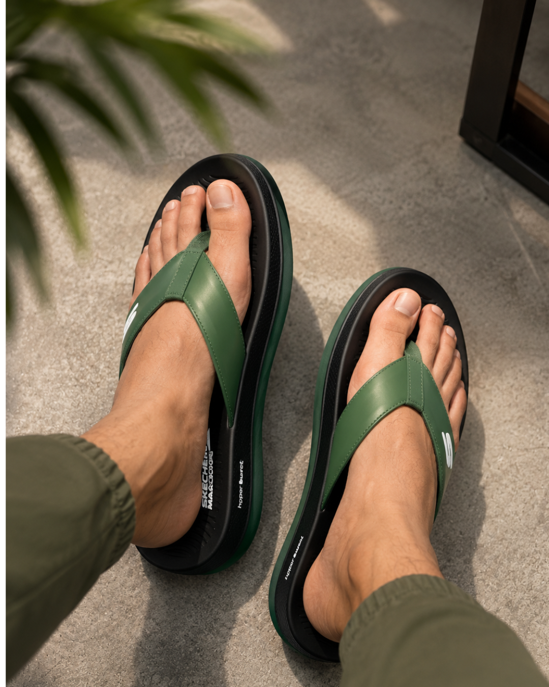 Skec_hers Perfo_rmance Hyper Burst Comfort Flip-Flops – Olive Green & Black