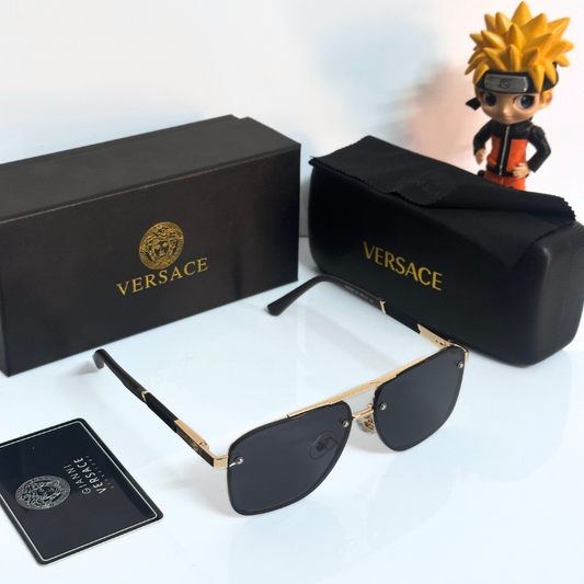 Vers@ce Style Luxury Black Rimless Sunglasses for Men & Women | Premium UV400 Shades