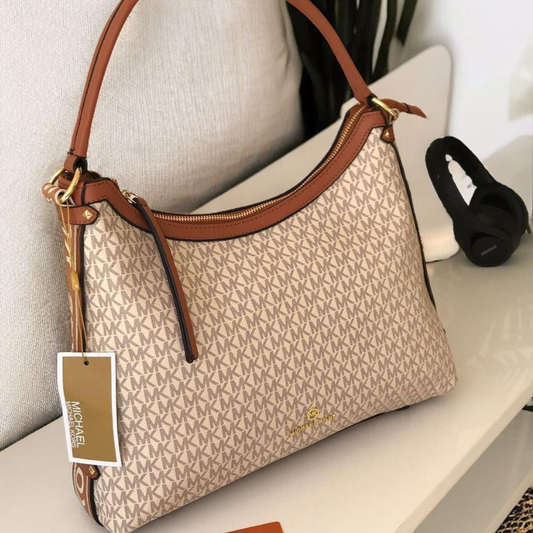 Mic_hael Kors Signature Monogram Shoulder Bag – Beige & Brown