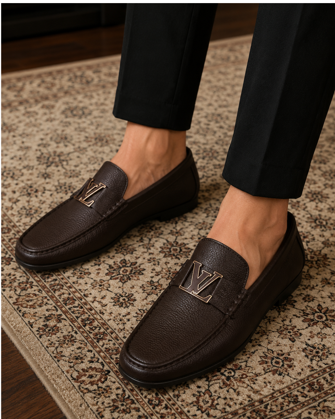 Lux_ury Bro_wn Metal Accent Loafers for Men