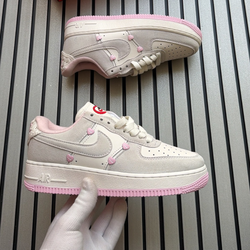 Ni_ke Air Force 1 Heart Edition Women's Casual Sneakers – White & Pink Low-Top Shoes