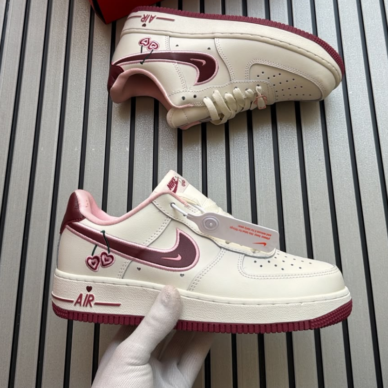 Ni_ke Air Force 1 Love Heart Edition Women's Sneakers – White & Burgundy Casual Shoes