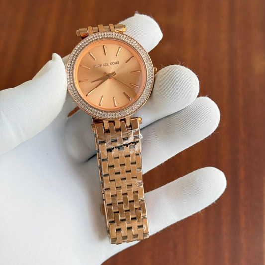 Mic_hael Kors Rose Gold Women's Watch with Crystal Bezel