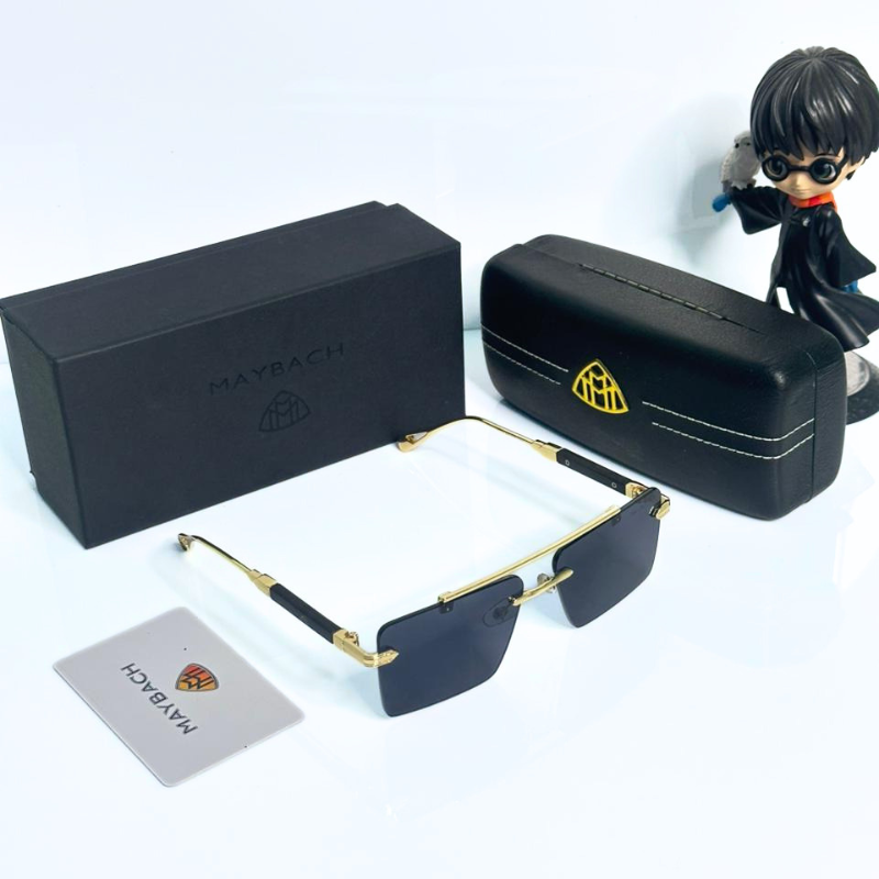 Mayb@ch Luxury Rimless Black Sunglasses with Gold Frame | Premium UV400 Shades for Men & Women
