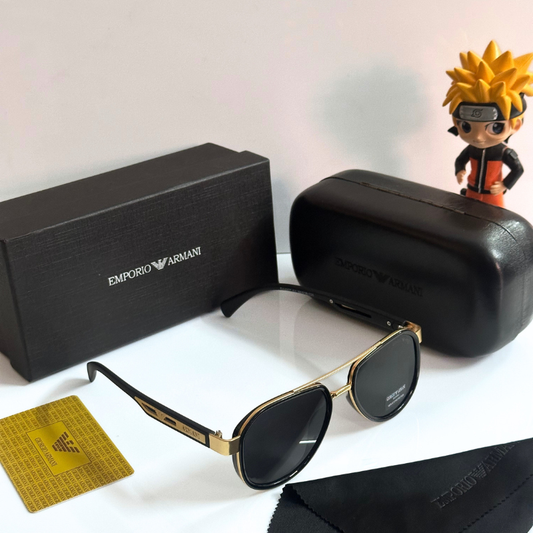 Empori0 Arm@ni Gold Frame Black Lens Sunglasses with Case