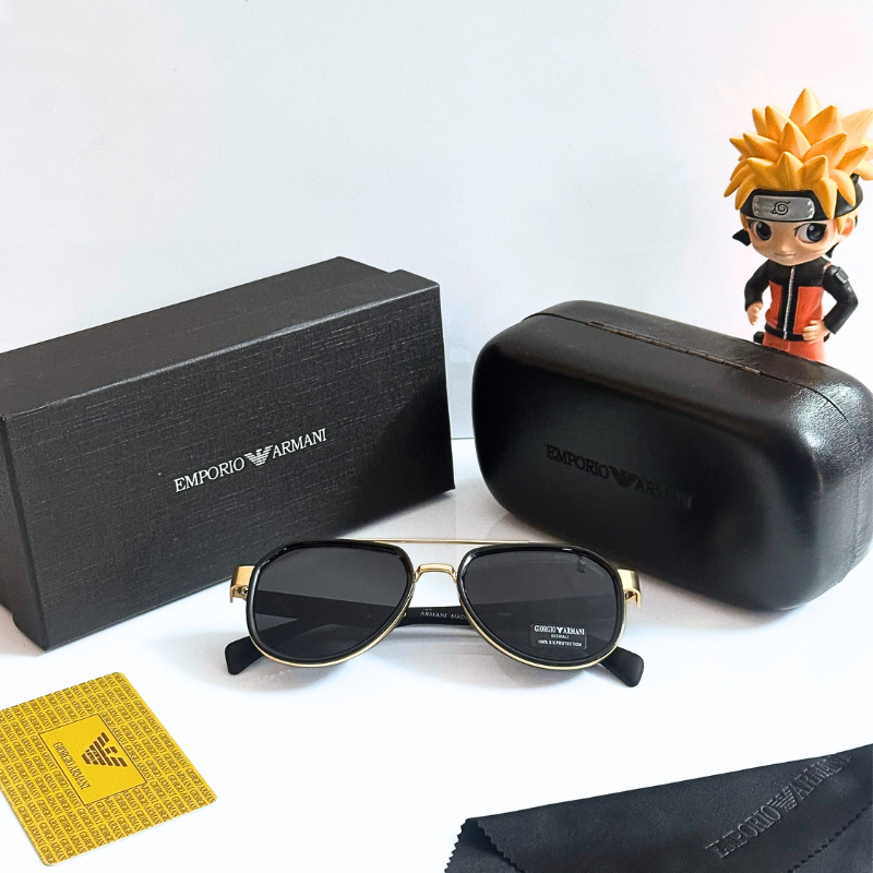 Empori0 Arm@ni Gold Frame Black Lens Sunglasses with Case