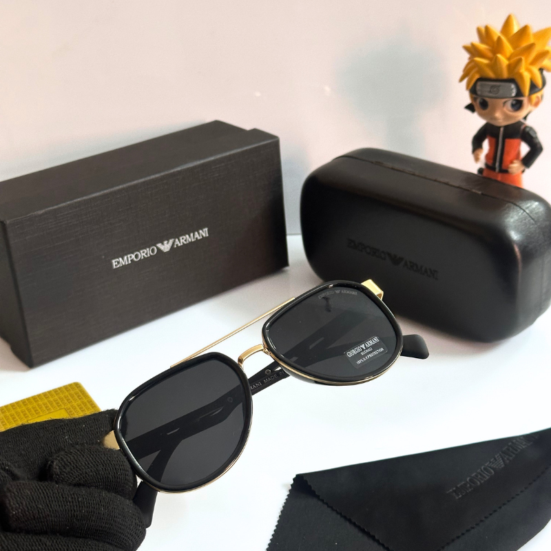 Empori0 Arm@ni Gold Frame Black Lens Sunglasses with Case