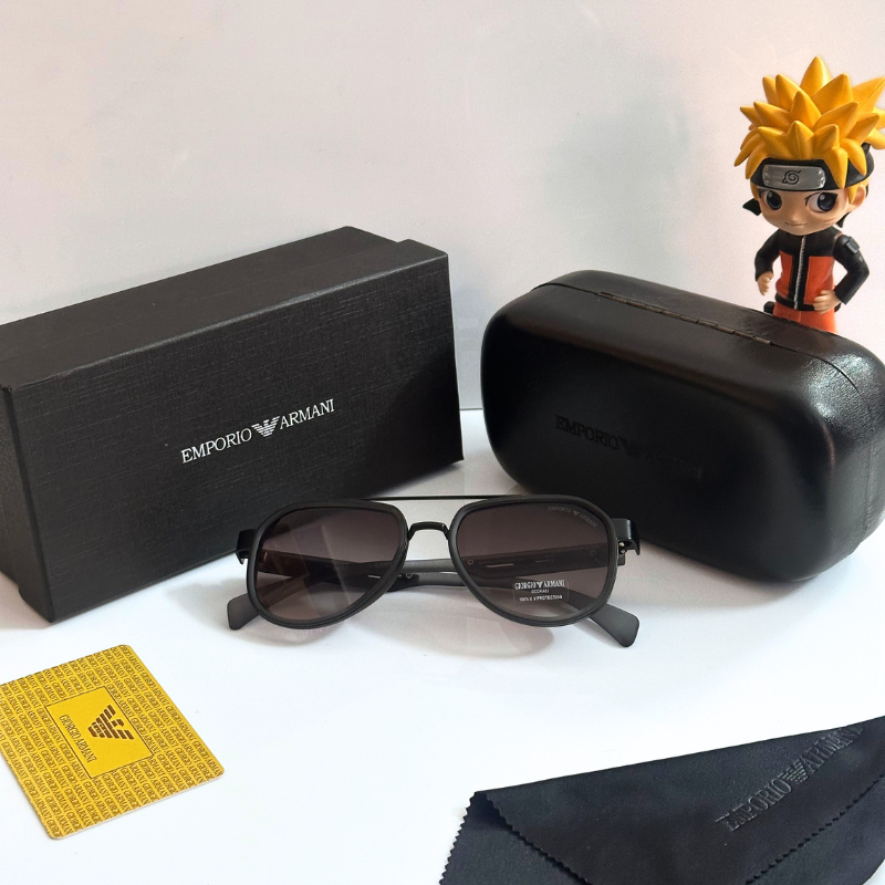 Empori0 Arm@ni Gold Frame Black Lens Sunglasses with Case