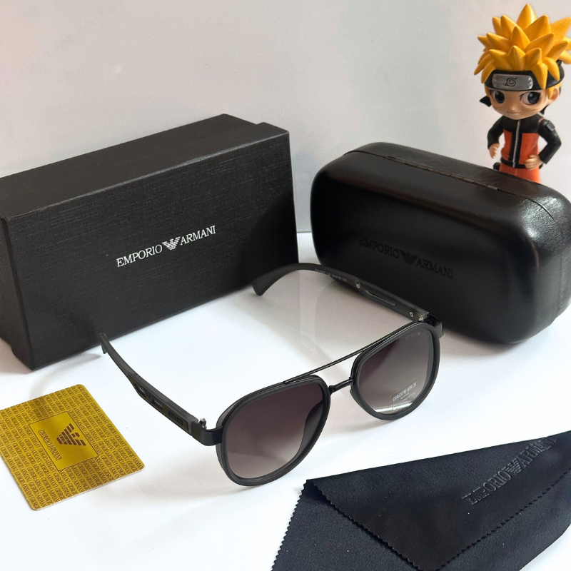 Empori0 Arm@ni Gold Frame Black Lens Sunglasses with Case