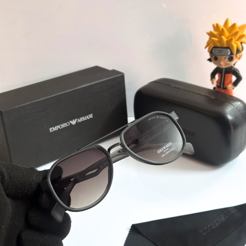 Empori0 Arm@ni Gold Frame Black Lens Sunglasses with Case