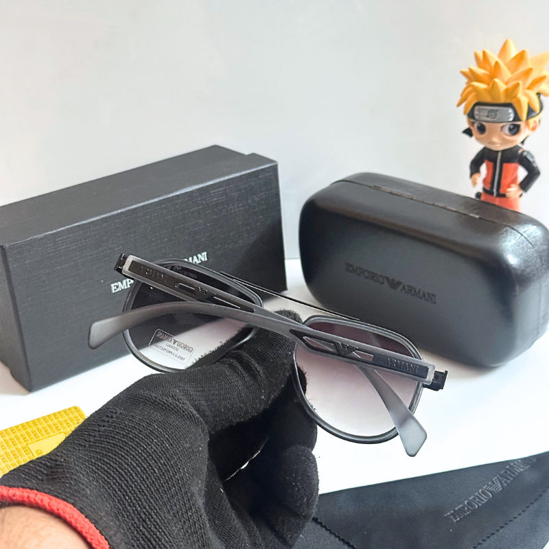 Empori0 Arm@ni Gold Frame Black Lens Sunglasses with Case