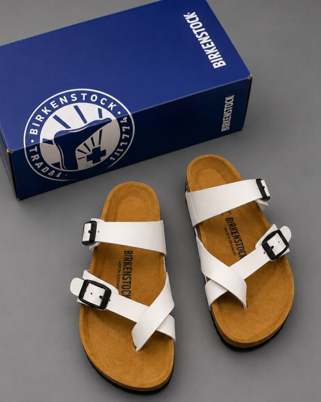 Me_n's Prem_ium White Double-Buckle Comfort Slides