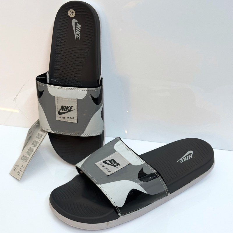 NI_KE Air Max Style Comfort Slides – Black Grey Premium Casual Slippers for Men