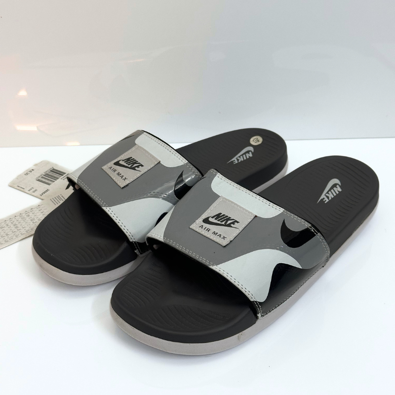 NI_KE Air Max Style Comfort Slides – Black Grey Premium Casual Slippers for Men