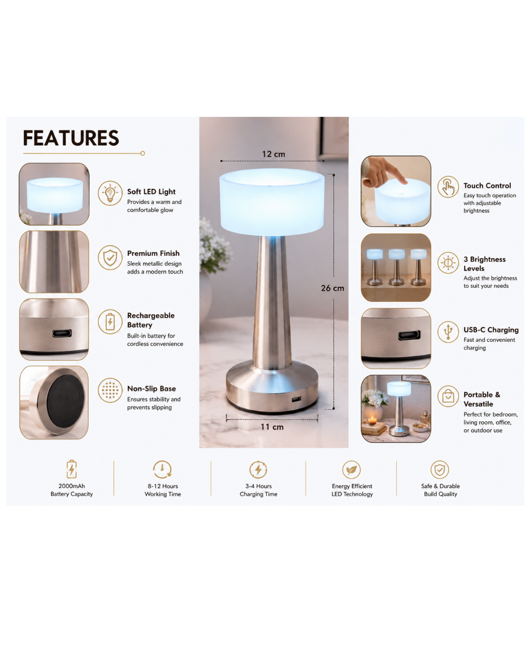 Mod_ern Rechar_geable LED Table Lamp – Minimalist Bedside Ambient Light