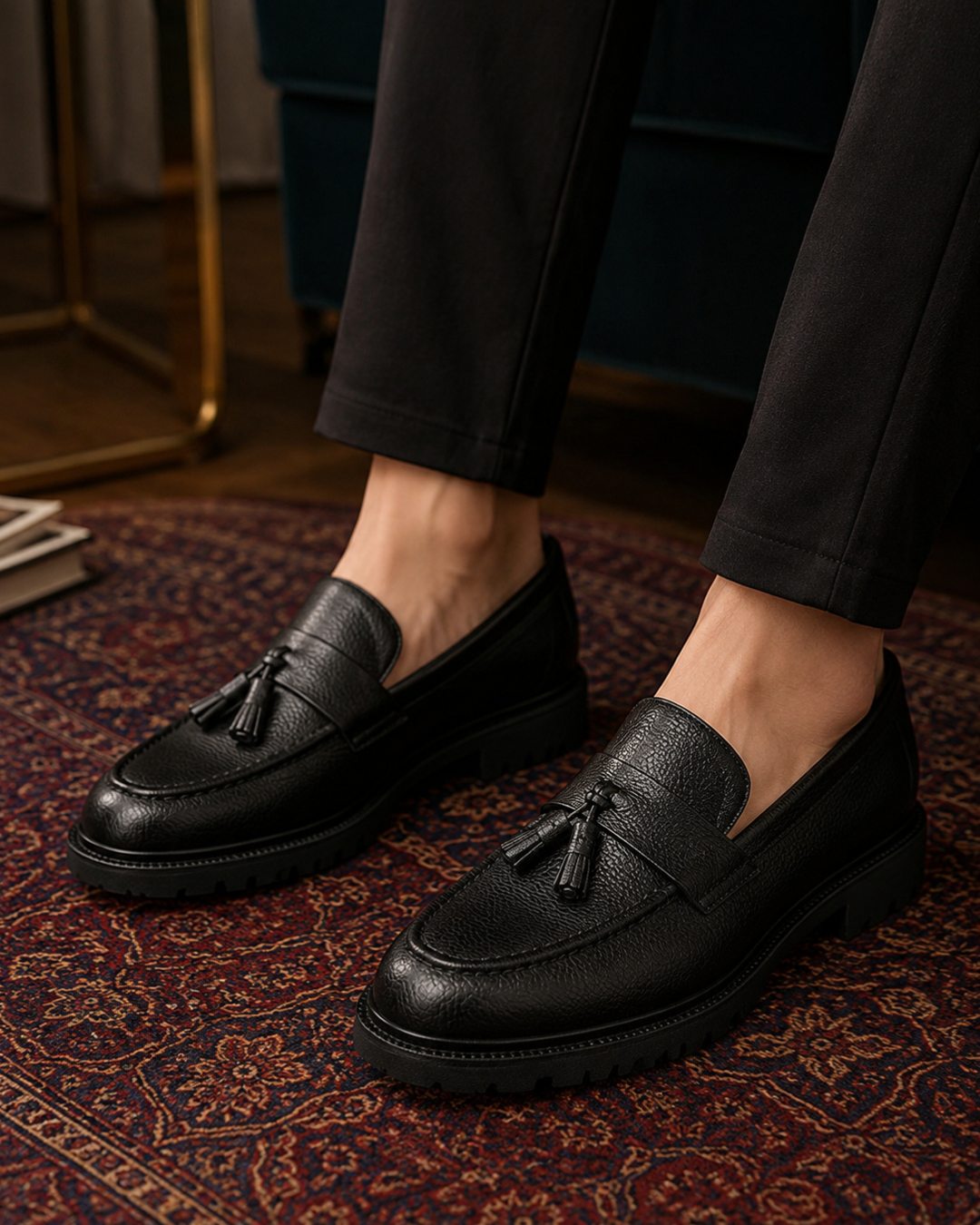 Me_n's Pre_mium Black Tassel Loafers – Classic Slip-On Dress Shoes