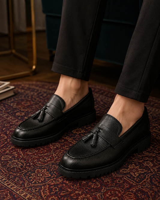 Me_n's Pre_mium Black Tassel Loafers – Classic Slip-On Dress Shoes