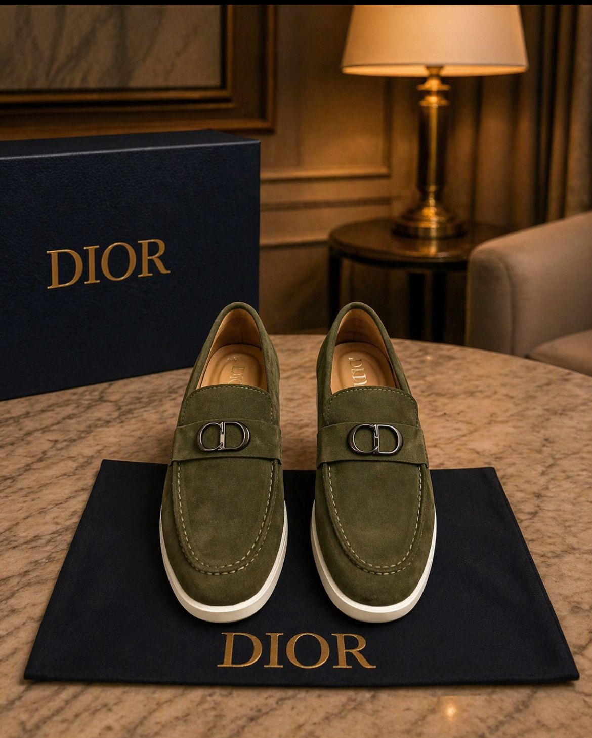 DI_OR Men's Granville Olive Green Suede Loafers