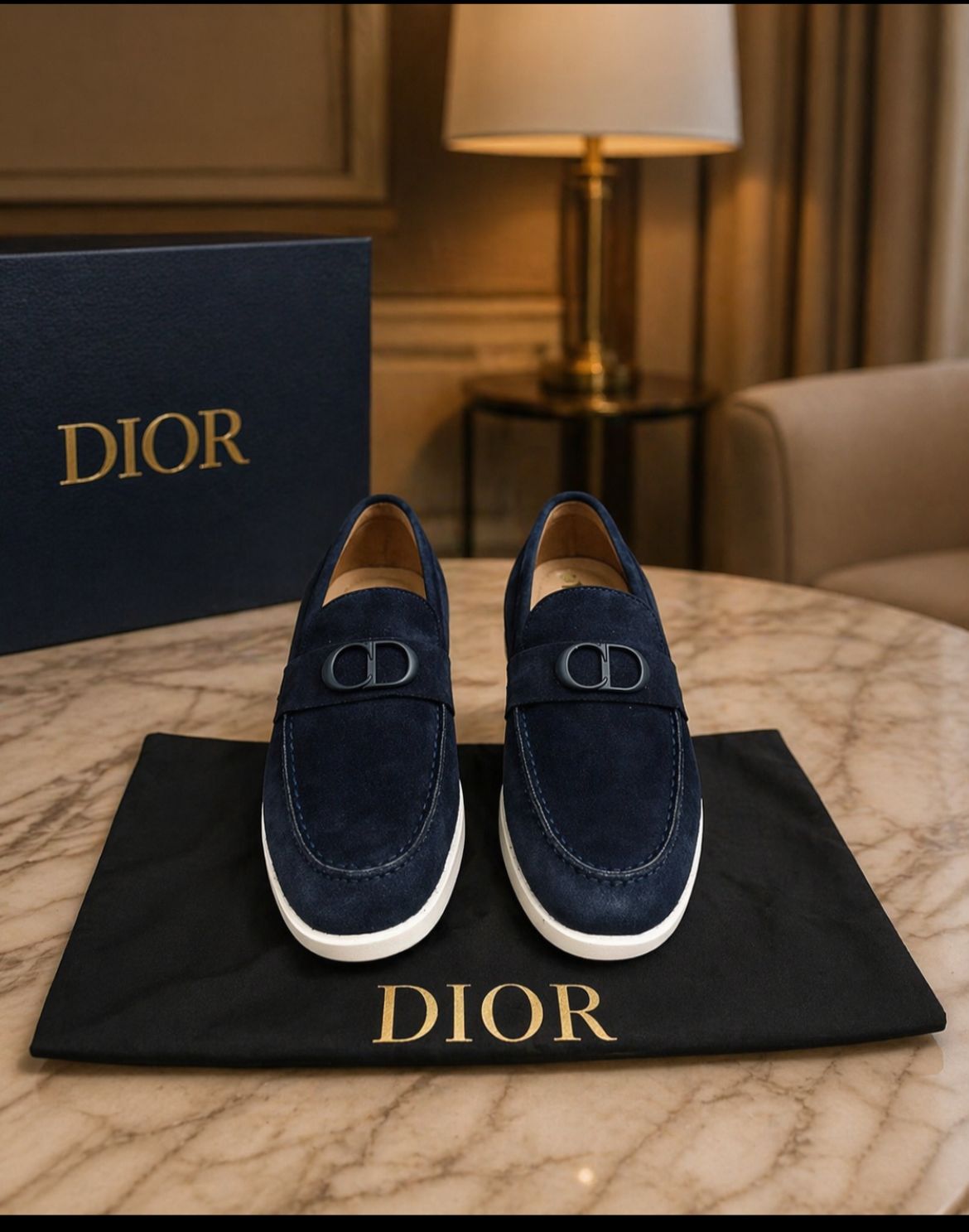 DIOR Men's Granville Navy Blue Suede Loafers