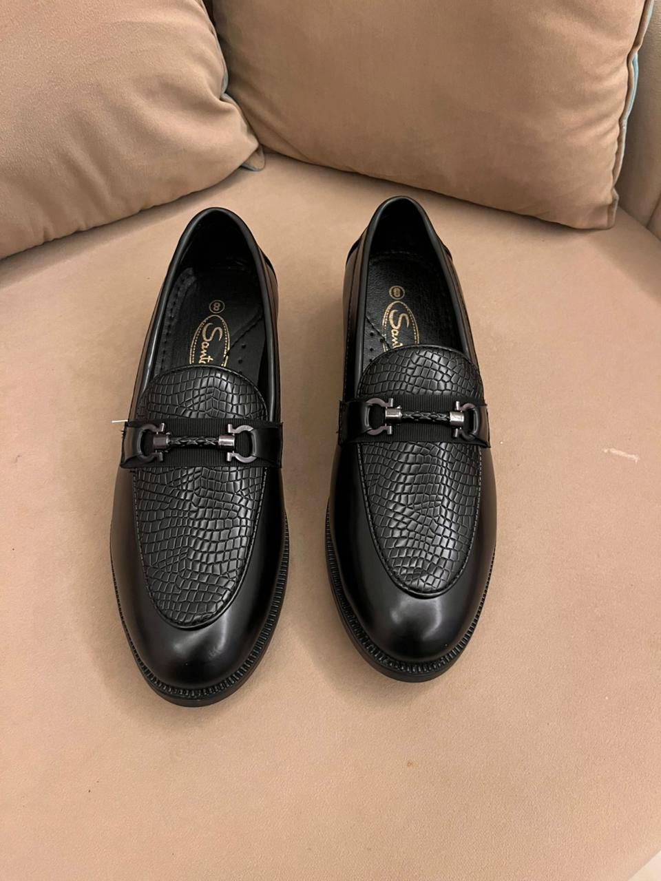 Premium Black Croc-Texture Formal Loafers for Men
