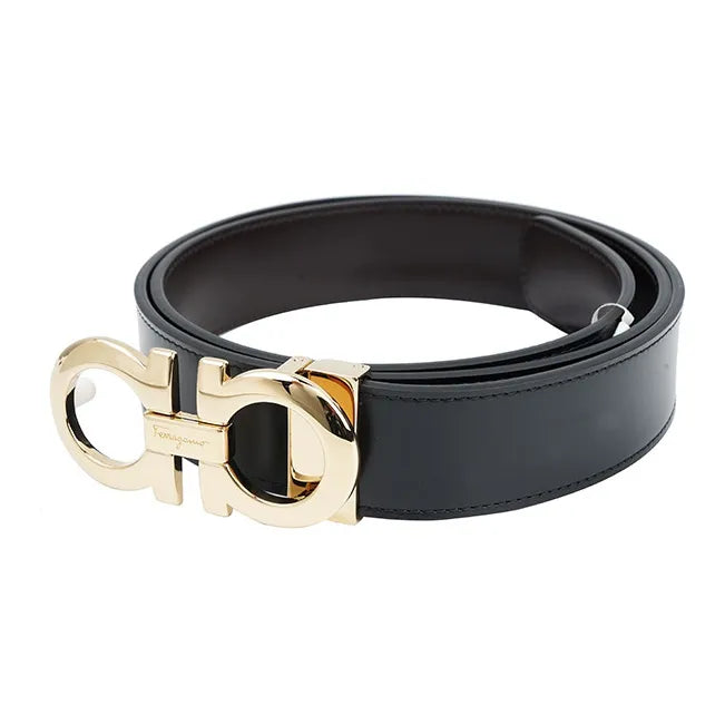 Ferragamo Reversible Adjustable Gancini Belt in Black Hickory