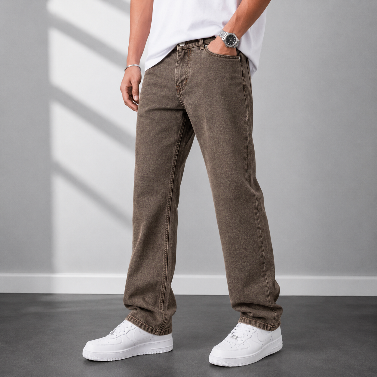 ZA_RA Basic Brown Straight Fit Jeans for Men | Premium Washed Denim | Classic Everyday Style