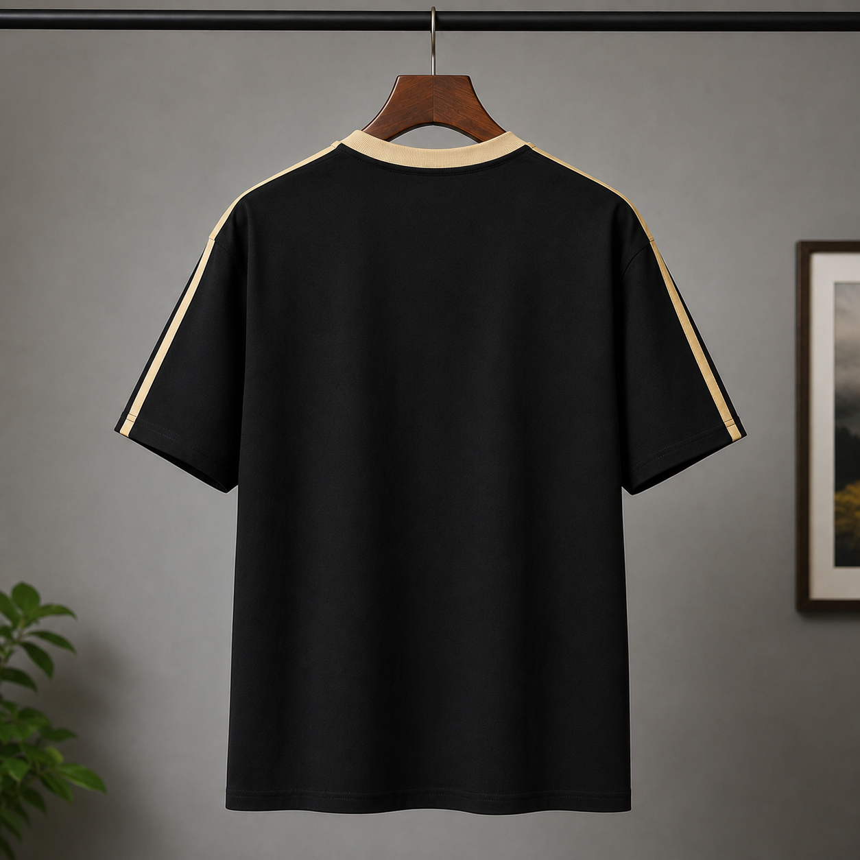 Ne_w Yo_rk Yan_kees Inspired Men's Premium Black Oversized Cotton T-Shirt with Contrast Stripe