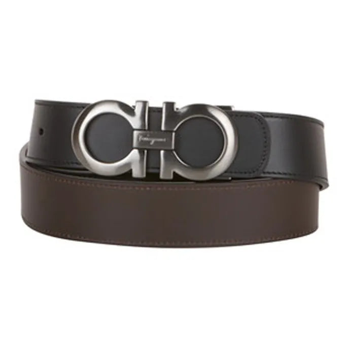 Ferragamo Reversible Adjustable Gancini Belt in Black and Dark Brown