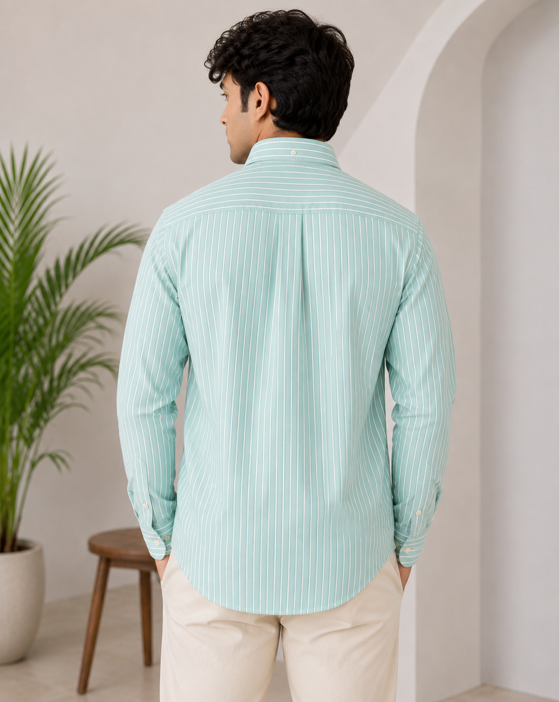 Po_lo Men's Mint Green Striped Premium Cotton Casual Shirt | Full Sleeves | Regular Fit